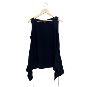 Eileen Fisher Silk Bateau Neck Tank Top Black Handkerchief Hem S8GC-U3966M